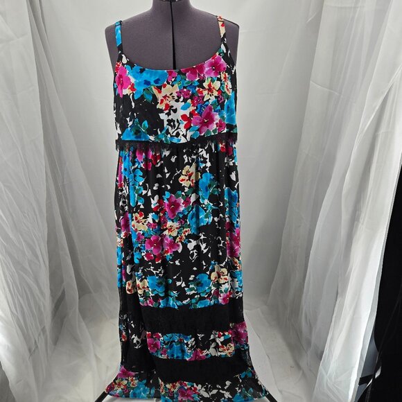 725-15 Torrid Floral Watercolor Empire Waist Lace Tiered Maxi Dress Size 2 18/20 - Picture 1 of 11